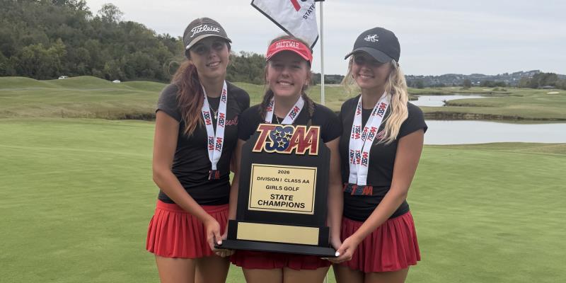 Ooltewah claimed its first girls' state golf championship on Friday led by, from left, Duck Troxell, Keely Miller, and Alli Troxell