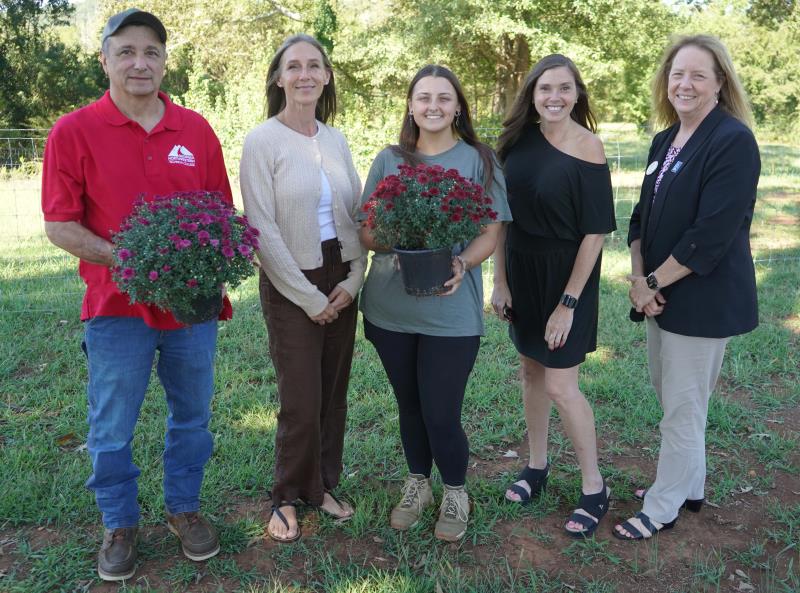 Nick Barton, director of the Horticulture program at GNTC; Samantha Leslie, executive director of the Rabbit Valley Farmers Market; Isabel Melton, recipient of the Rabbit Valley Farmers Market Horticulture Scholarship; Brandy Johnson, community outreach coordinator of the Rabbit Valley Farmers Market; and Dr. Heidi Popham, president of GNTC, celebrate the scholarship award. Not pictured is Kelvin Padilla, recipient of the Rabbit Valley Farmers Market Culinary Scholarship.