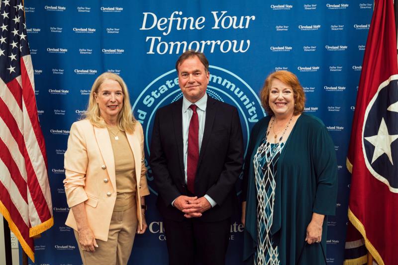 Left to right: Dr. Flora W. Tydings, TBR Chancellor; Dr. John M. Davis, CSCC President; and Heidi Davis, wife of Davis.