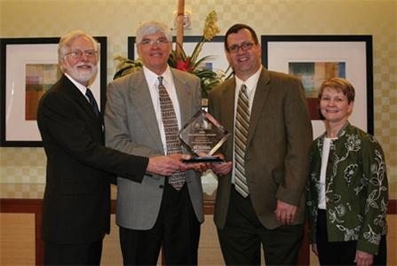 During Dr. Hite’s tenure, Cleveland State underwent a redesign of its math curriculum, resulting in CSCC winning the prestigious Bellwether Award. Pictured from left to right: Dr. Dale F. Campbell, Community College Futures Assembly director, Dr. Carl Hite, Cleveland State Community College (former) president, John Squires, Cleveland State (former) Math Department chair, and Marilyn Rhinehart, president for the National Council for Instructional Administrators.