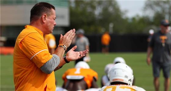 Tennessee coach Butch Jones encourages the Vols during a recent practice session in Knoxville. The Vols will travel to Gainesville, Florida, on Friday for Saturday's SEC game against the Gators. Kickoff is set for 3:30 p.m. and will be televised by CBS.