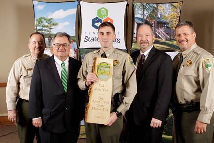 Tennessee State Parks Director of Operations Mike Robertson; TDEC Commissioner Bob Martineau; Josh Waggener; Brock Hill; Tennessee State Parks Area Manager Christopher Padgett