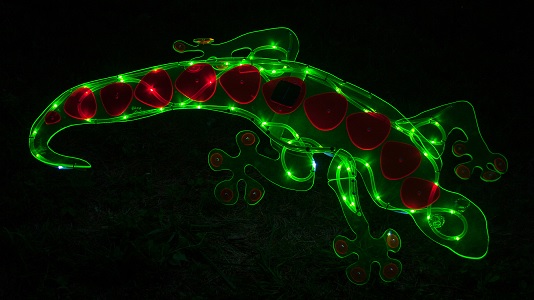 “Phelsuma” Gecko, acrylic and solar lights, Charlie Yowell