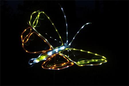 “Monarch”, Solar Butterfly at Night, solar lights and acrylic, Charlie Yowell