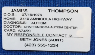 Special Needs ID Card - back