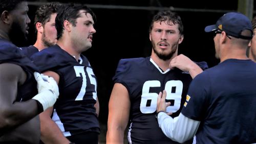 Seniors Harrison Moon (75) and Cole Strange (69) will be key in anchoring the Mocs' offensive line for the 2021 campaign.