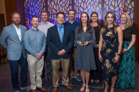 Pictured, left to right: Chris Finch, PharmD, TSHP president; Sean Bergeron, PharmD, CHI Memorial preceptor; Matt Underwood, PharmD, CHI Memorial preceptor; Karen Babb, PharmD, CHI Memorial residency program director; Rachel Kile, PharmD, CHI Memorial preceptor; Back row: Kenny Dyer, PharmD, CHI Memorial preceptor; Danny Marsh, PharmD, CHI Memorial market director of pharmacy and preceptor; Amy Quinn, PharmD, CHI Memorial preceptor; and Megan Whittier, PharmD, CHI Memorial preceptor