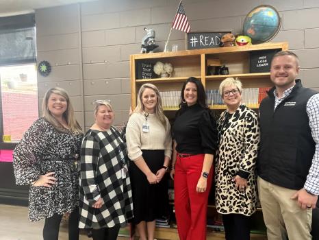 Pictured, left to right, are Brittany Mairena-Taylor Elementary instructional coach; Erica Shamblin -Taylor Elementary principal; Amanda Price-Extraordinary Educator; Kristi Schalk-Curriculum Associates partner success manager; Lori Raper-Bradley County Schools’ Curriculum, Instruction, Assessment liaison; and Chase Smartt-Curriculum Associates Partner success manager.