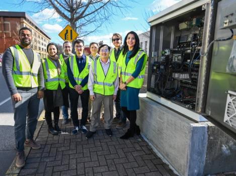 Members of the UTC Center for Urban Informatics and Progress team include (from left) graduate students Yasir Hassan, Monireh Rahmati, Medhi Khaleghian and Giang Do, Director of Operations/Chief Engineer Austin Harris, graduate student Tuan Nguyen, Grant Writer/Administrator Jordan Gwarjanski and Dr. Mina Sartipi.