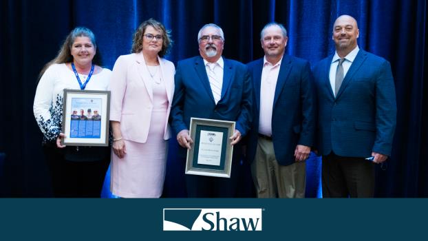 Representatives from Shaw attended the NPTC Hall of Fame ceremony with Claude Ricky Cook and his wife. From left, Debi Gonneville, Donna Cook, Mr. Cook, Dean Orem, and Andrew Stephenson.