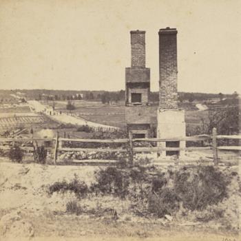 Battlefield before Fort Stevens. Ruins of a house destroyed by the fort garrison to secure a range, July 12, 1864.