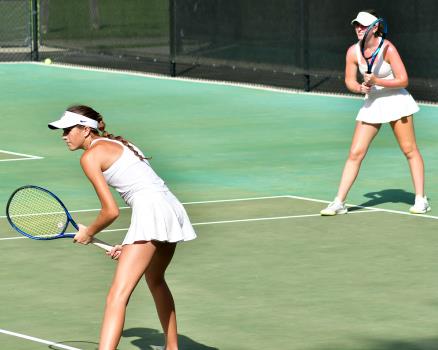 Doubles match with Baylor’s Evie Mahler, left, and Margarette Berdy.