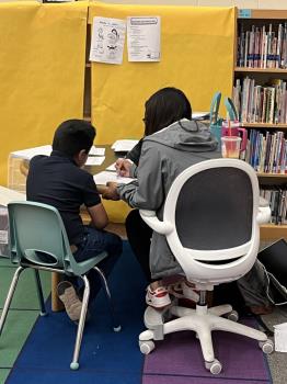 Leyda Juarez, a Chattanooga 2.0 tutor, works with and East Side Elementary student using the Literacy First curriculum in 2023-2024 pilot year.
