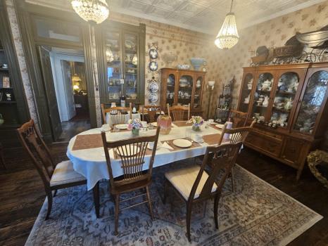 Breakfast spread after a night in a three-story mansion