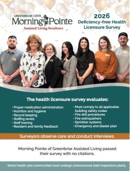Morning Pointe Of Greenbriar Cove Earns Deficiency-Free Health And Life Safety Inspections