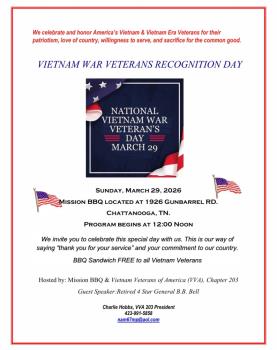 Vietnam War Veterans Recognition Day Set For March 29