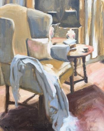 Jane Newman - Reading Respite, 16x20 oil on panel